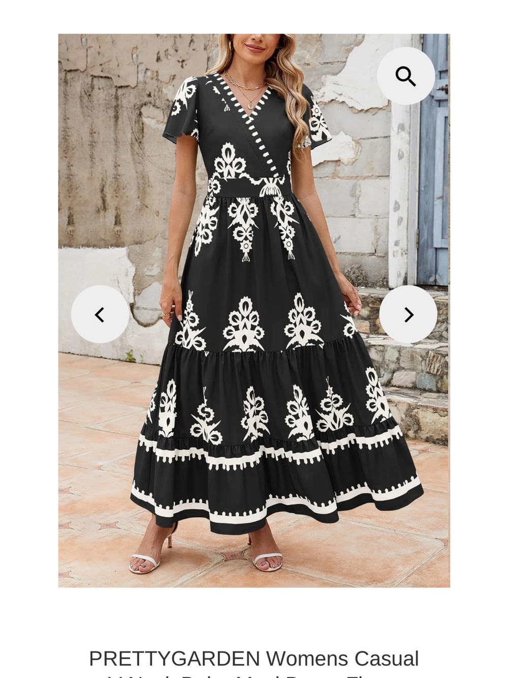 NWT Prettygarden Women’s Medium V Neck Boho Maxi Dress Flowy Aline Tiered  Black - Picture 10 of 11
